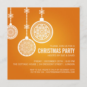 Elegantes WeihnachtsParty verziert Orange Einladung