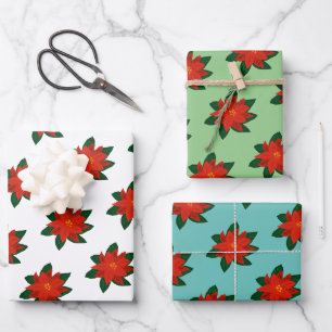 Elegantes Weihnachtspoinsettia Blume Blumenmuster Geschenkpapier Set