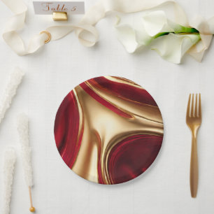 Elegantes Weihnachtsrot und Gold- Pappteller