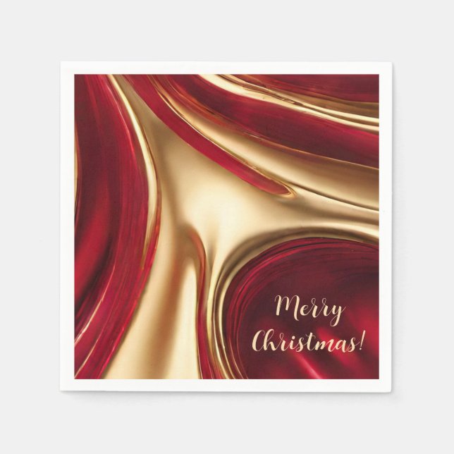 Elegantes Weihnachtsrot und Gold- Serviette (Vorderseite)