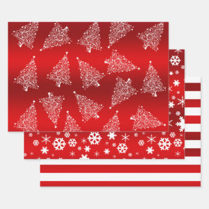 Elegantes Weihnachtsrot-weißes Muster Geschenkpapier Set