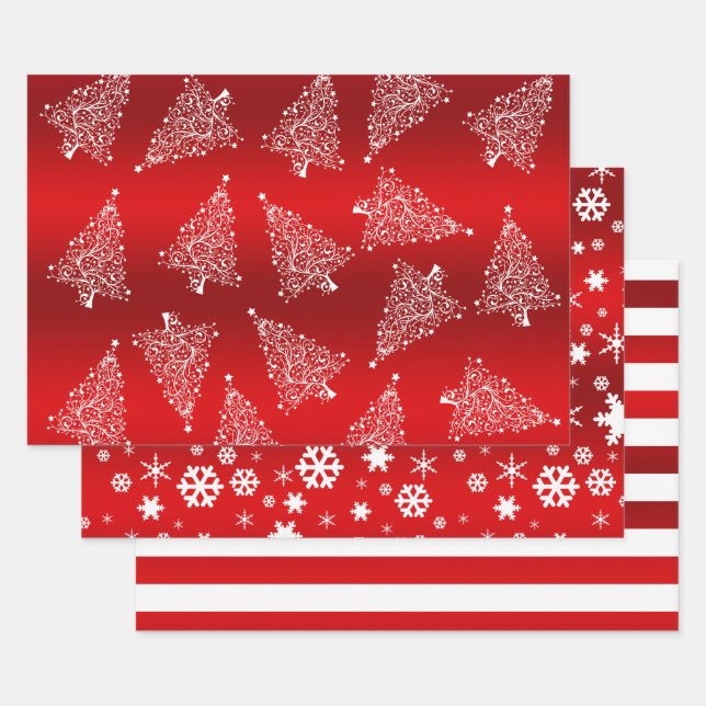 Elegantes Weihnachtsrot-weißes Muster Geschenkpapier Set (Set)