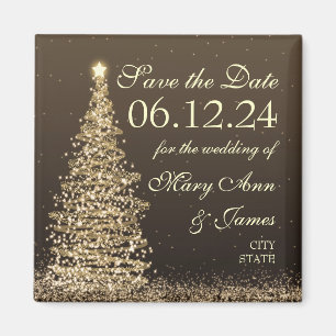 Elegantes WeihnachtsSave the Date Gold Magnet