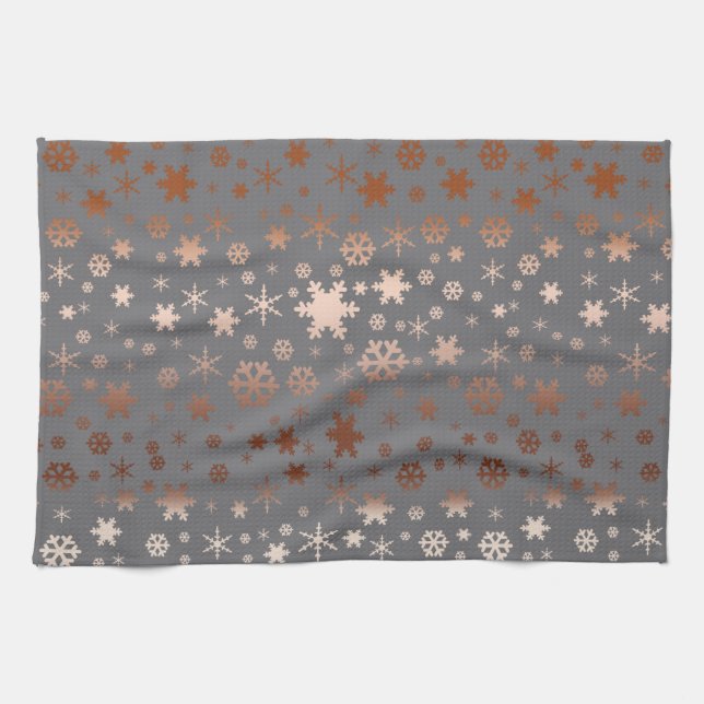 Elegantes Weihnachtsschneeflockemuster-Rosengold Handtuch (Horizontal)