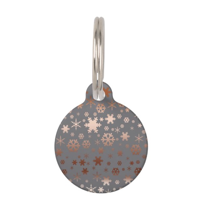 Elegantes Weihnachtsschneeflockemuster-Rosengold Tiermarke (Vorderseite)