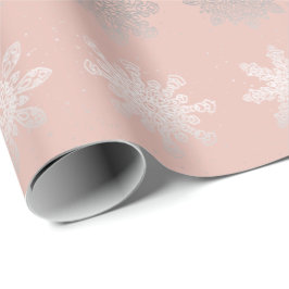 Elegantes Weihnachtsschneeflocken Silbergold Rose Geschenkpapier