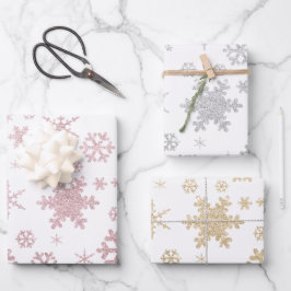 Elegantes Weihnachtsschneeflockenmuster Geschenkpapier Set