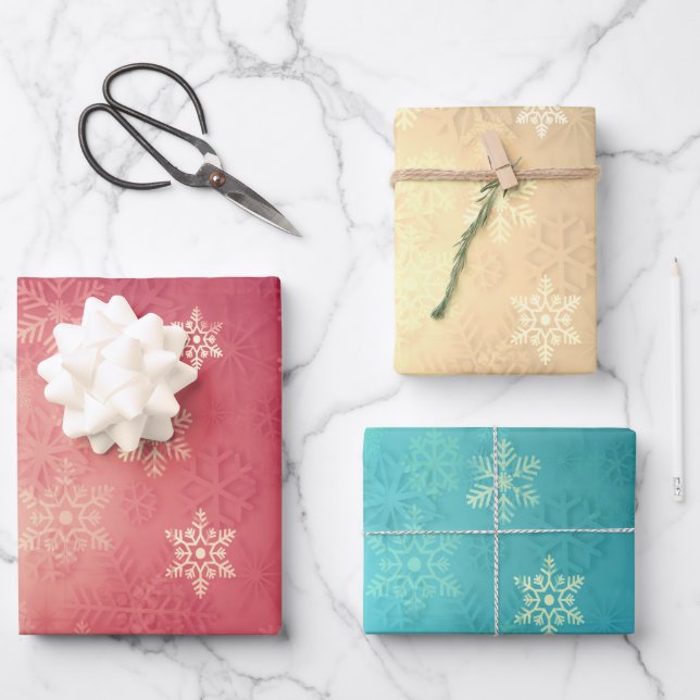 Elegantes Weihnachtsschneeflockenmuster Geschenkpapier Set (Vorderseite)