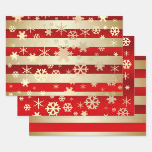 Elegantes Weihnachtsschneeflockenmuster gestreift Geschenkpapier Set