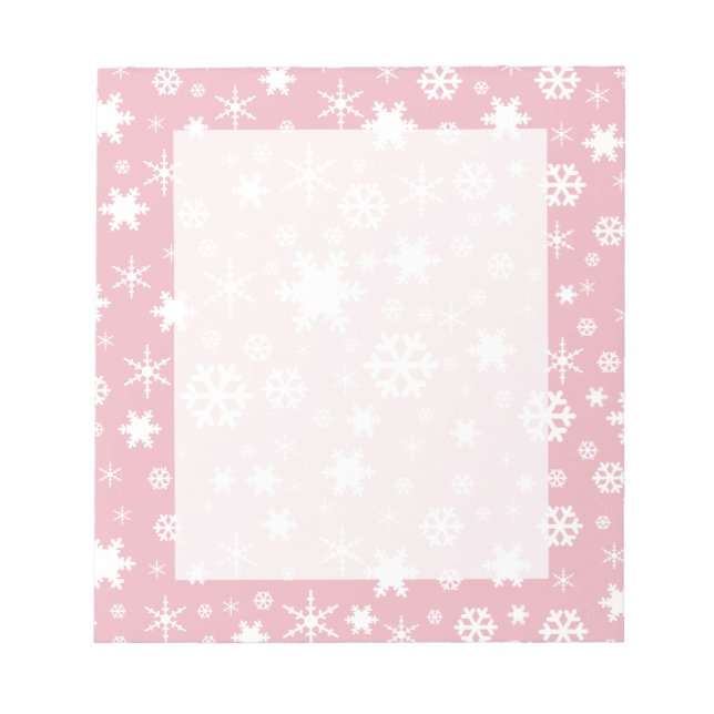 Elegantes Weihnachtsschneeflockenmuster pastellros Notizblock (Vorderseite)