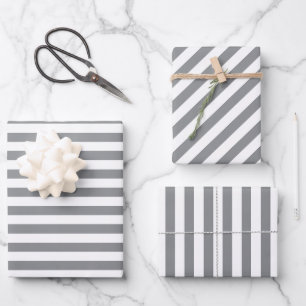 Elegantes Weihnachtssilber und Weiß gestreift Geschenkpapier Set