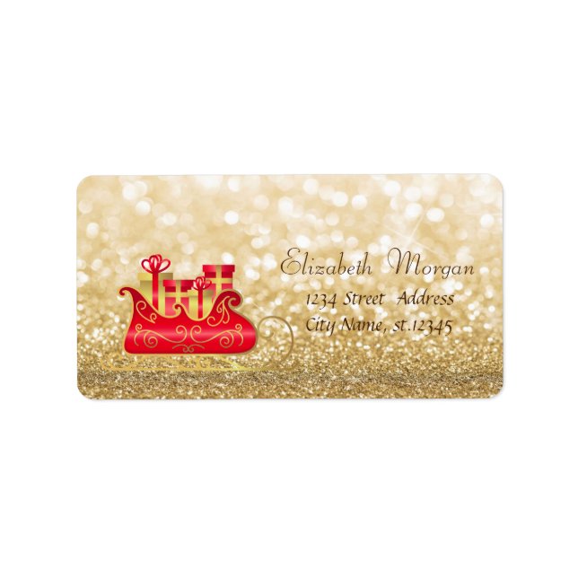 Elegantes Weihnachtssleigh, Glittery Bokeh Label Adressaufkleber (Vorne)