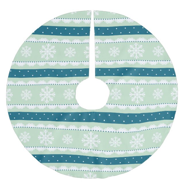 Elegantes Weihnachtssnowflake Mint Polka Dot Patte Polyester Weihnachtsbaumdecke (Vorderseite)