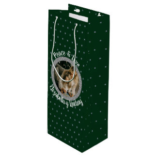 Elegantes Weihnachtsstars Foto & Name Grün Geschenktüte Für Weinflaschen