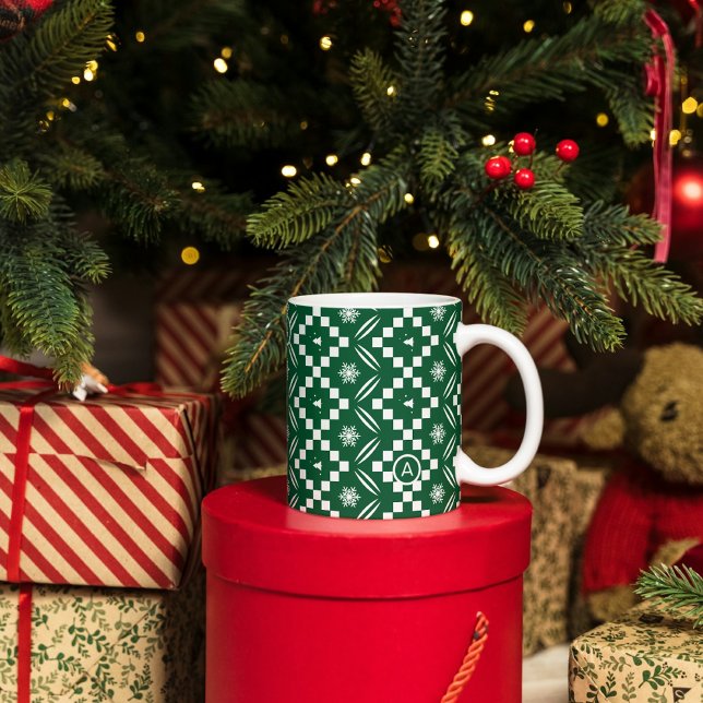 Elegantes Weihnachtsswitzer Nahtloses Grünes Muste Kaffeetasse (Von Creator hochgeladen)