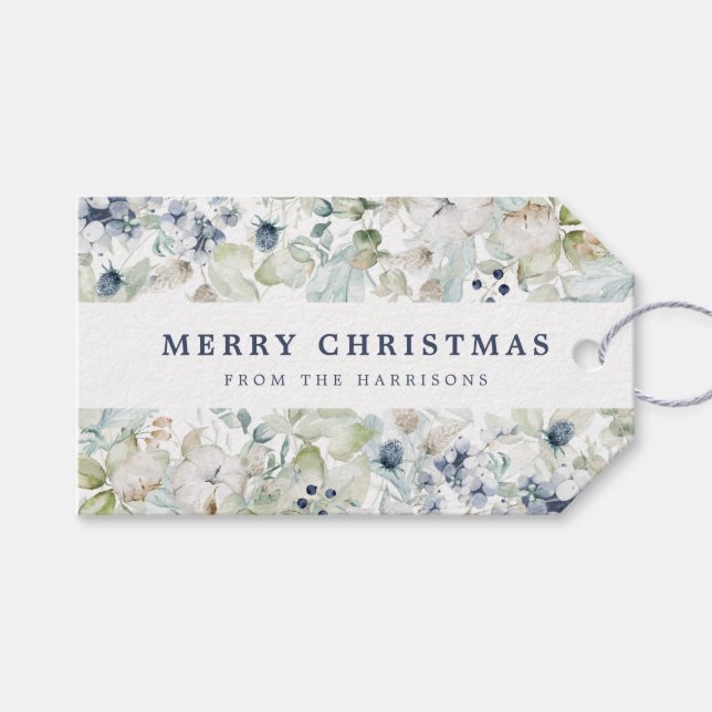 Elegantes Weihnachtswasser Botanisch Geschenkanhänger (Vorderseite (Horizontal))
