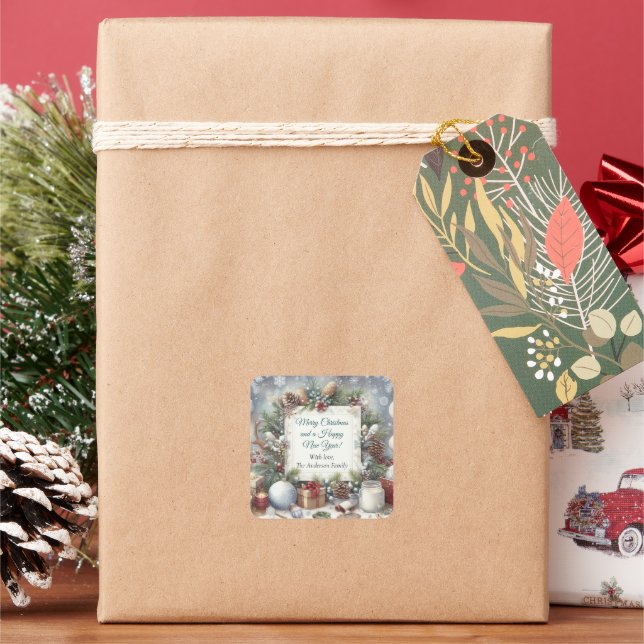 Elegantes Weihnachtswasser Botanisch Quadratischer Aufkleber (Feiertag)