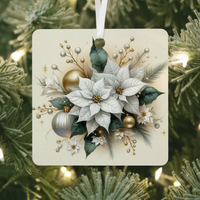 Elegantes Weihnachtsweiße Poinsettia mit Gold Ornament Aus Metall (InSitu)