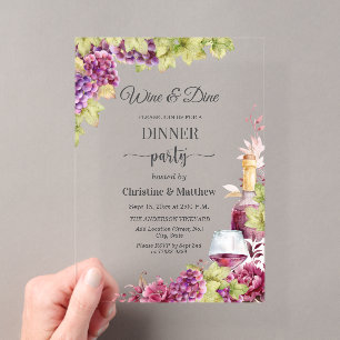 Elegantes Wein- und Dinner-Weinguts-Dinnerparty Acryleinladungen