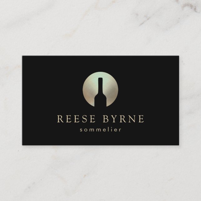 Elegantes Weinflasche Sommelier-Logo Visitenkarte (Vorderseite)