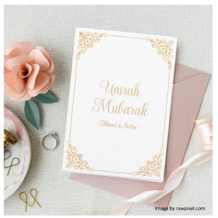 Elegantes Weiß Barock Umrah Mubarak Grußkarte Karte