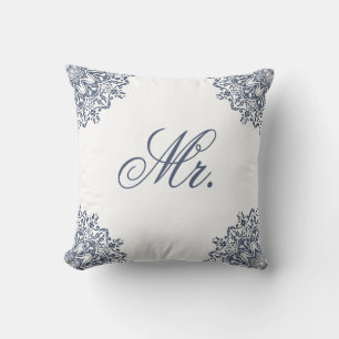 Elegantes Weiß-Blau-Mr.-und-Mrs.-Passendes für Ihn Kissen