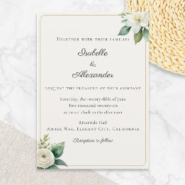 Elegantes Weiß Florales Grün Gold Einladung