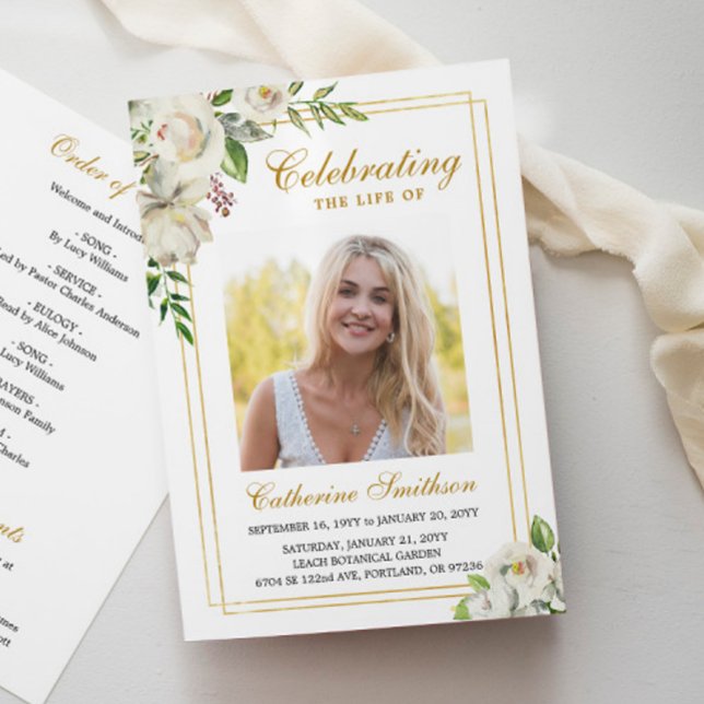 Elegantes Weiß-Foto Gedenkfeier Programm (Von Creator hochgeladen)