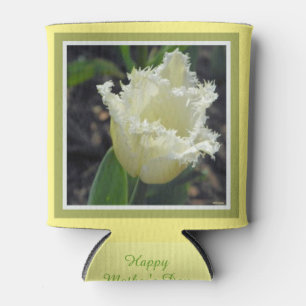 Elegantes Weiß franste Tulpe mit Grenzentwurf aus Dosenkühler