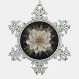 Elegantes weiß-goldenes Blumenornament Schneeflocken Zinn-Ornament