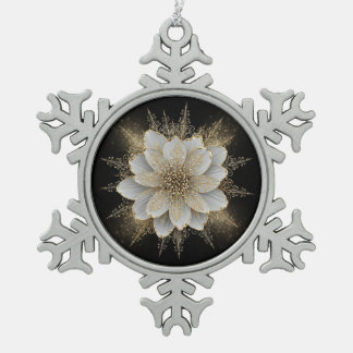 Elegantes weiß-goldenes Blumenornament Schneeflocken Zinn-Ornament