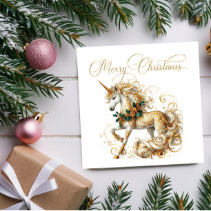 Elegantes weiß-goldenes Weihnachts-Einhorn Rechteckiger Pappuntersetzer