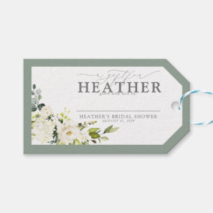 Elegantes Weiß Grau Grün Brautdusche ohne Hülle Geschenkanhänger