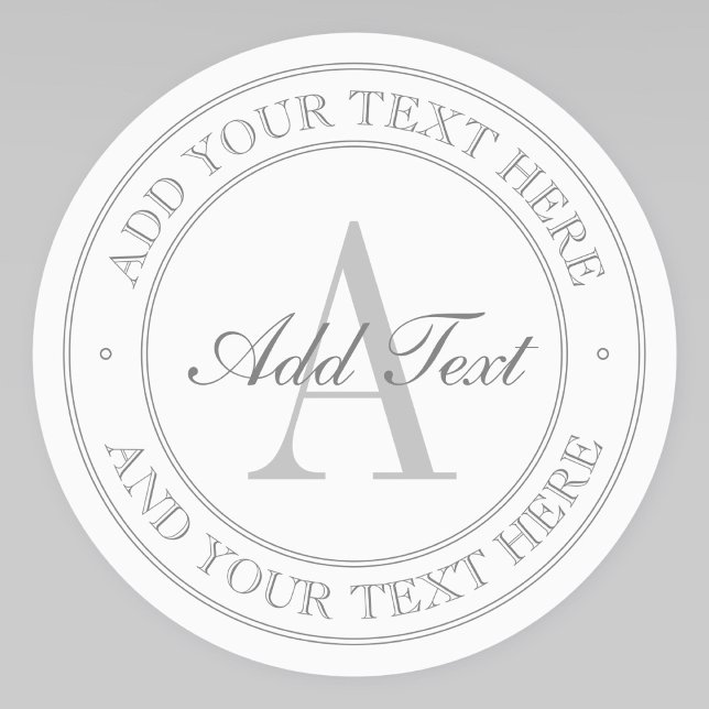 Elegantes Weiß & Gray Monogram wasserdicht Etiketten (Von Creator hochgeladen)