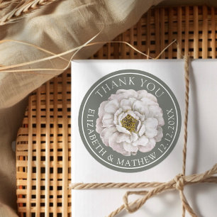 Elegantes Weiß & Grün Floral Runder Aufkleber