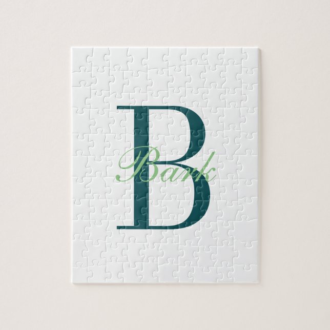 Elegantes Weiß & Grün Monogramm (Vertikal)