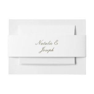 Elegantes Weiß Olivgrün Altes Geld Fancy Hochzeit Einladungsbanderole
