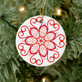 Elegantes Weiß & Rot Dekoratives Mandala Weihnacht Keramik Ornament