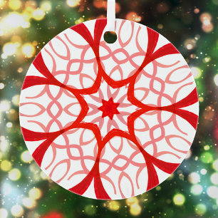 Elegantes Weiß & Rot Dekoratives Mandala Weihnacht Ornament Aus Metall