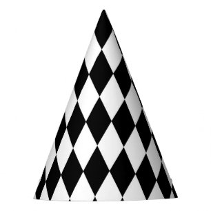 Elegantes Weiß Schwarz Harlekin Geometrische Rhomb Partyhütchen