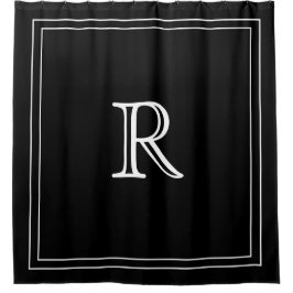 Elegantes weiß-schwarzes Border-Script-Monogramm Duschvorhang