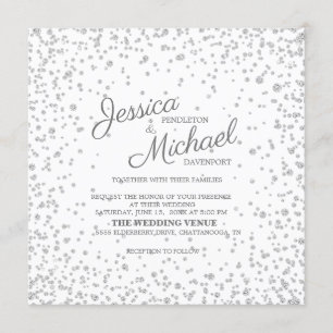 Elegantes Weiß Silber Diamant Glitter Hochzeit Einladung