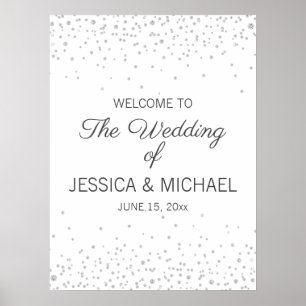 Elegantes Weiß Silber Diamant Glitter Hochzeit Poster