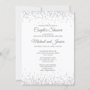 Elegantes Weiß Silber Glitter Brautpaar-Hochzeit Einladung