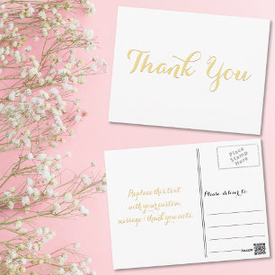 Elegantes Weiß Stilvolles Falschgold Schrift Danke Postkarte