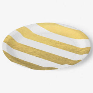 Elegantes Weiß Stripes die gedruckte Goldfolie Pappteller