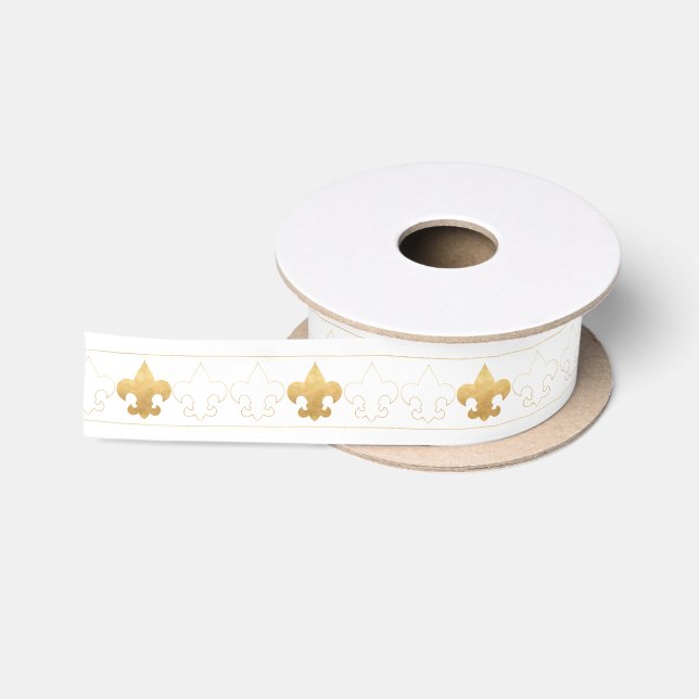 Elegantes Weiß-u. GoldLilien-Band Satinband (Spule)