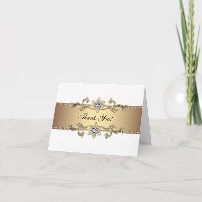 Elegantes Weiß und Gold danken Ihnen Karten (Vorderseite)