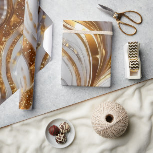 Elegantes Weiß- und Gold-Glitter-Marmor-Muster Geschenkpapier