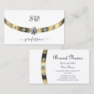 Elegantes Weiß und Gold mit Initials Rhinestones Visitenkarte
